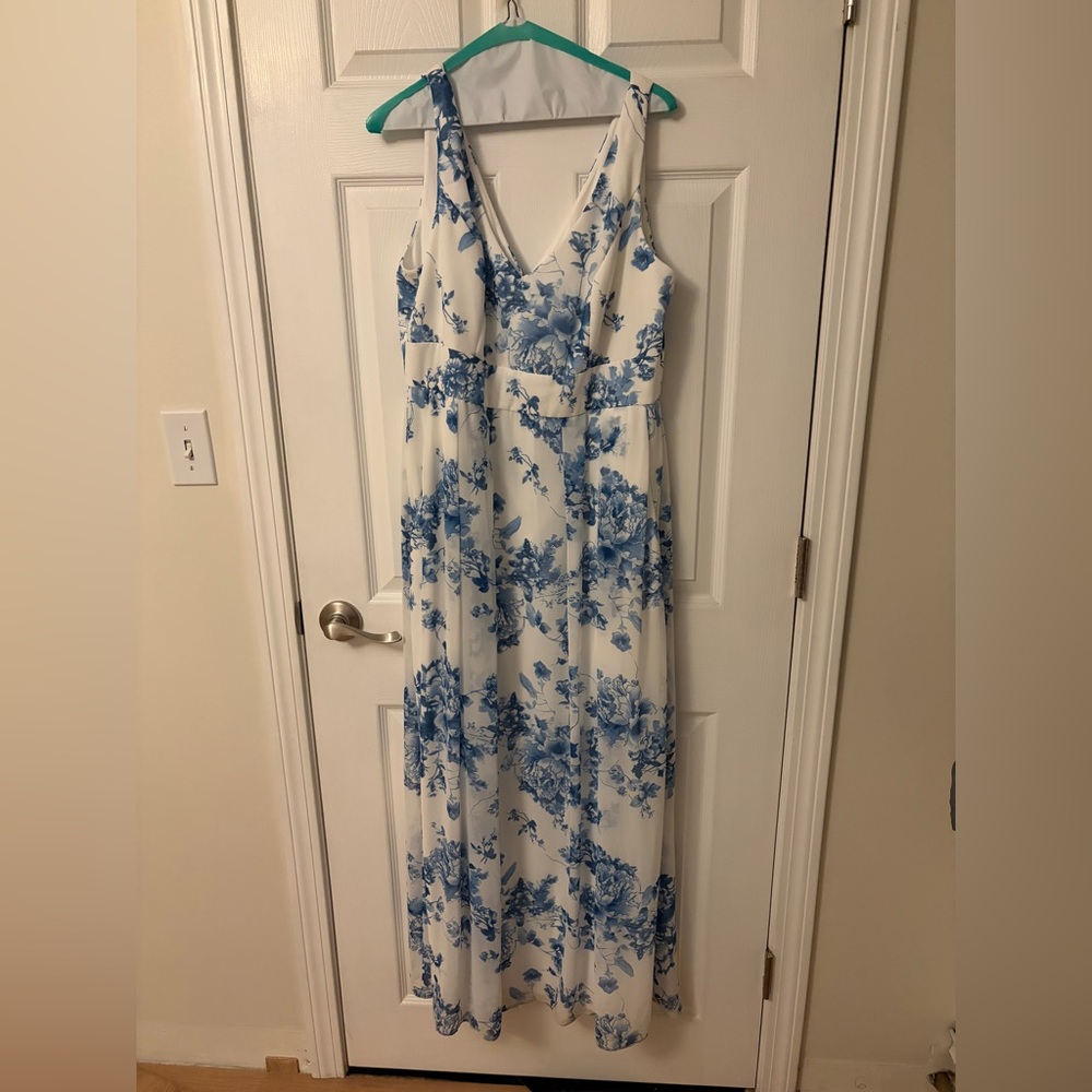Dessy Blue and White Floral Dress